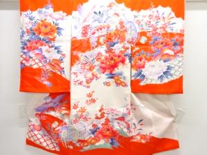 アンティーク　花鳥に槌車模様着物(長襦袢・内袖付き)